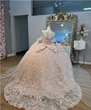 Sweet light pink princess dress sweetheart neckline bow tail A-line prom dress evening dress HZ1024