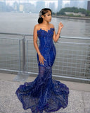 Gorgeous Sapphire Blue Sweetheart Neck Sleeveless Mermaid Floor-length Prom Dress Evening Dress HZ1024