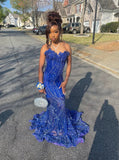 Gorgeous Sapphire Blue Sweetheart Neck Sleeveless Mermaid Floor-length Prom Dress Evening Dress HZ1024