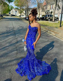 Gorgeous Sapphire Blue Sweetheart Neck Sleeveless Mermaid Floor-length Prom Dress Evening Dress HZ1024