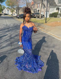 Gorgeous Sapphire Blue Sweetheart Neck Sleeveless Mermaid Floor-length Prom Dress Evening Dress HZ1024