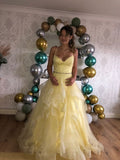 Elegant Light Yellow A-line Strapless V-neck Long Prom Dress Evening Dress HZ1024