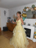 Elegant Light Yellow A-line Strapless V-neck Long Prom Dress Evening Dress HZ1024