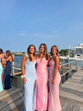 Elegant Pink Backless Sleeveless Mermaid Satin Long Prom Dress Bridesmaid Dress HZ1024