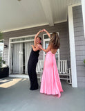 Elegant Pink Backless Sleeveless Mermaid Satin Long Prom Dress Bridesmaid Dress HZ1024