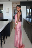 Sexy Pink Low Cut Backless Mermaid Long Prom Dress Evening Dress HZ1024