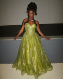 Shiny Green Strapless A-Line Long Prom Dress Evening Dress HZ1024
