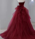 Brown Mermaid Satin Tulle Long Prom Dress, Brown Long Evening Dress HZ1024