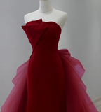 Brown Mermaid Satin Tulle Long Prom Dress, Brown Long Evening Dress HZ1024