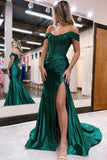 Mermaid Off Shoulder Satin Lace Long Prom Dress, Formal Evening Dress HZ1024
