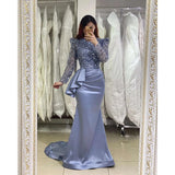 Elegant lavender long mermaid high neck beading evening party gowns with long sleeves HZ1024