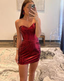 Fashion Burgundy Sweetheart Bodycon Design Elegant Strapless Homecoming Dress HZ1024