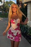 Vintage Floral Strapless Sheath Homecoming Dress Party Dress Cocktail Dress HZ1024