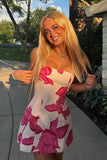 Vintage Floral Strapless Sheath Homecoming Dress Party Dress Cocktail Dress HZ1024