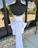 Fashion White Beaded Bowknot Design Elegant Strapless Homecoming Dress HZ1024