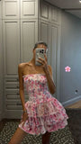Cute Floral Strapless Design A-line Tiered Party Dress Homecoming Dress HZ1024
