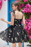 Charming Floral Embroidery Design A-line Tulle Spaghetti Strap Homecoming Dress HZ1024