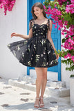 Charming Floral Embroidery Design A-line Tulle Spaghetti Strap Homecoming Dress HZ1024