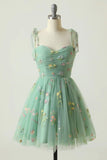 Charming Floral Embroidery Design A-line Tulle Spaghetti Strap Homecoming Dress HZ1024