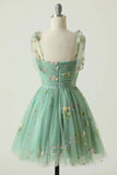 Charming Floral Embroidery Design A-line Tulle Spaghetti Strap Homecoming Dress HZ1024