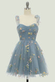 Charming Floral Embroidery Design A-line Tulle Spaghetti Strap Homecoming Dress HZ1024