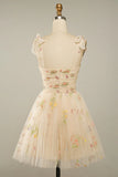 Charming Floral Embroidery Design A-line Tulle Spaghetti Strap Homecoming Dress HZ1024