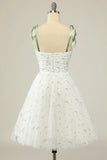 Stylish Spaghetti Straps White Floral Design A-line Spaghetti Strap Homecoming Dress HZ1024