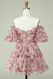 Fashion Off-the-shoulder Floral Design A-line Tiered Homecoming Dress HZ1024