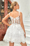 Charming Off-the-shoulder White Lace Corset Design A-line Homecoming Dress HZ1024