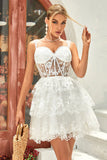 Charming Off-the-shoulder White Lace Corset Design A-line Homecoming Dress HZ1024