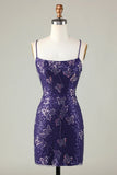 Charming Purple Sequin Design A-line Lace-up Spaghetti Strap Homecoming Dress HZ1024