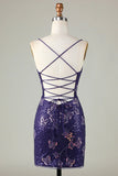 Charming Purple Sequin Design A-line Lace-up Spaghetti Strap Homecoming Dress HZ1024