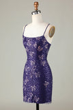 Charming Purple Sequin Design A-line Lace-up Spaghetti Strap Homecoming Dress HZ1024