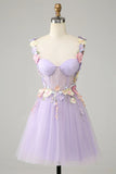 Gorgeous Light Purple 3D Flowers Tulle Design A-line Homecoming Dress HZ1024