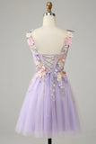Gorgeous Light Purple 3D Flowers Tulle Design A-line Homecoming Dress HZ1024