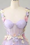 Gorgeous Light Purple 3D Flowers Tulle Design A-line Homecoming Dress HZ1024