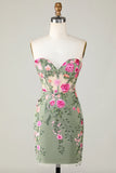 Fashion Sweetheart Green Backless Embroidery Design A-line Tight Homecoming Dress HZ1024