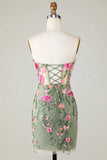 Fashion Sweetheart Green Backless Embroidery Design A-line Tight Homecoming Dress HZ1024