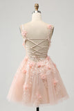 Fashion Blush Sequin 3D Flower Design A-line V-neck Homecoming Dress HZ1024