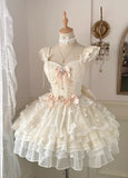 Vintage Beige Sweetheart Bow Lace-up Design A-line Tulle Tiered Party Dress Homecoming Dress HZ1024