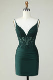 Charming Dark Green Sequin Design A-line Spaghetti Strap Homecoming Dress HZ1024