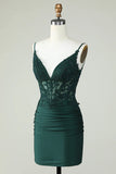 Charming Dark Green Sequin Design A-line Spaghetti Strap Homecoming Dress HZ1024