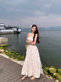 Retro Fashion Floral Design Beach Holiday A-line Spaghetti Strap Dress HZ1024