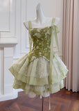 New Fashion Olive Green Mesh Lace Sequined Short Prom Dress, A-line Homecoming Dress HZ1024