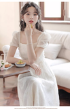 New Fashion Simple Creamy White Short Sleeves Design Women Long Dress HZ1024