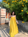 New Fashion Yellow Loose-fitting Design A-line Spaghetti Strap Dress HZ1024