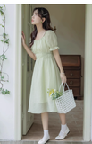 New Simple Fashion Green Short Sleeve Design A-Line Long Dress HZ1024