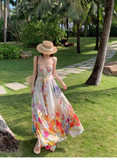 New Stylish Floral Design Beach Holiday Spaghetti Strap Dress HZ1024
