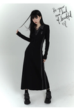 New Fashion Design Sense Long Black Long-sleeved Dress HZ1024