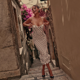 Cute Dot Pattern Sweetheart Spaghetti Strap Sheath Long Summer Dress Prom Dress Evening Dress HZ1024